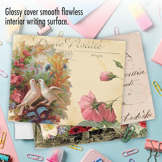The Best Card Company - 10 Retro Blank Cards with Envelopes (4 x 5.12 Inch) - Artistic Boxed Assortment, Vintage Note Cards - Parisian Postcards M2355OCB