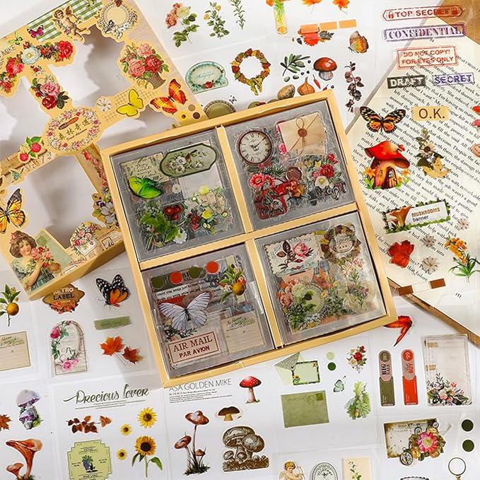 700Pcs/100Sheets Vintage Nature Stickers for Junk Journal Supplies, Retro Flower Butterfly Plant Decorative Stickers, DIY Crafts Phone Cases Laptops Calendars Notebook (Forest Adventure)