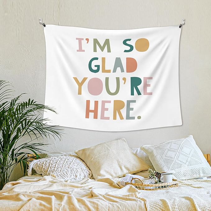 XLDLIOO Boho Classroom Wall Tapestry, Inspirational Kids Wall Tapestry Hanging for Classroom, I'm So Glad You're Here Tapestries Decor Art for Playroom Kids Room Bedroom 40x30in