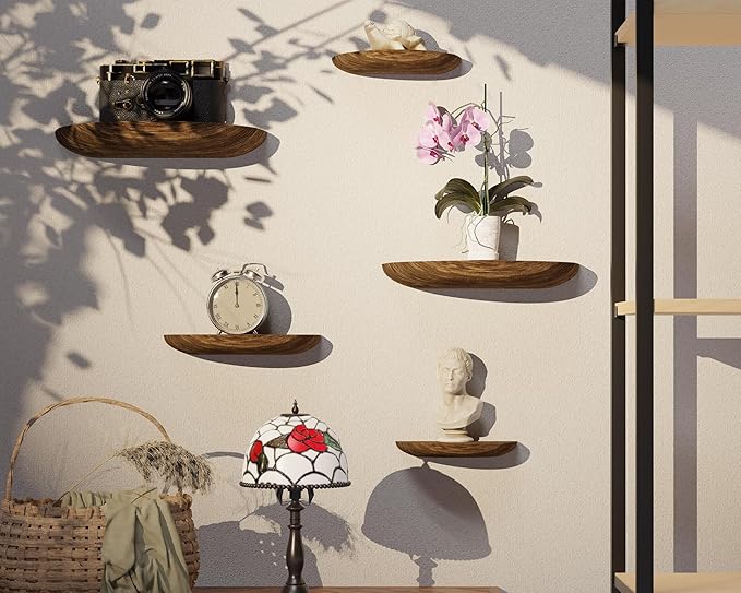 Solid Wood Half Round Floating Wall Shelves | Elegant Floating Shelves, Elevate Your Space. Perfect for Living Rooms, Bathrooms, Bedrooms, Offices, Children's Rooms