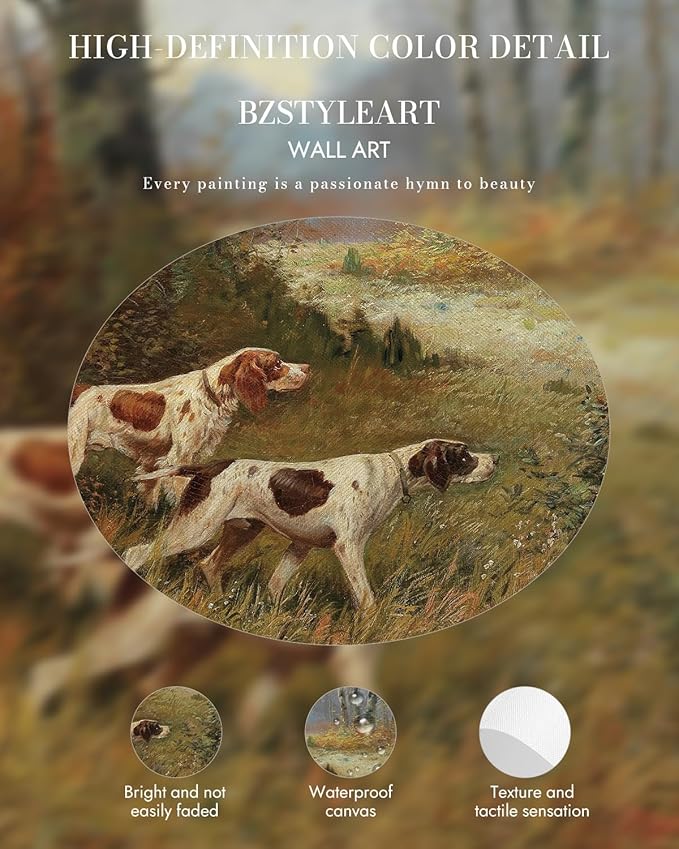 Bzstyleart Vintage Wall Art Decor for Living Room,Gold Framed Canvas Wall Art Home Decor Aesthetic,Cute Dog Artwork Animal Prints,Canvas Picture Print Artwork,12 x 16 Inch