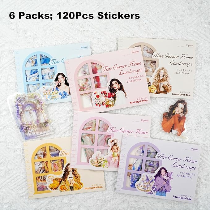 Cozy Home PET Stickers Set, 120PCS Vintage Girl and Room Aesthetic Stickers for Journaling, Scrapbooking, Planners and DIY Crafts