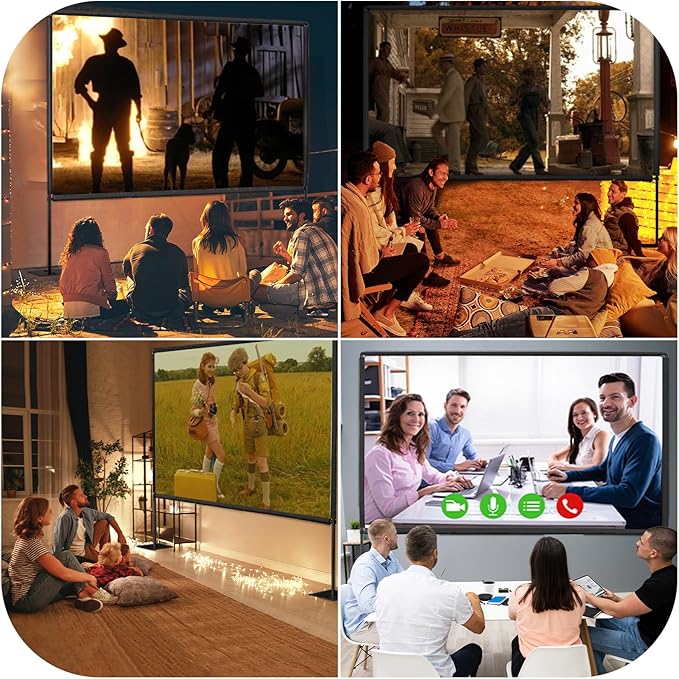 EMART Outdoor Projector Screen with Stand, 120 Inch Portable Projector Stand Indoor with Heavy Duty Flat Base, 16:9 4K HD Rear Front Movie Screen for Backyard, Party, Night (with Water Bag, Carry Bag)