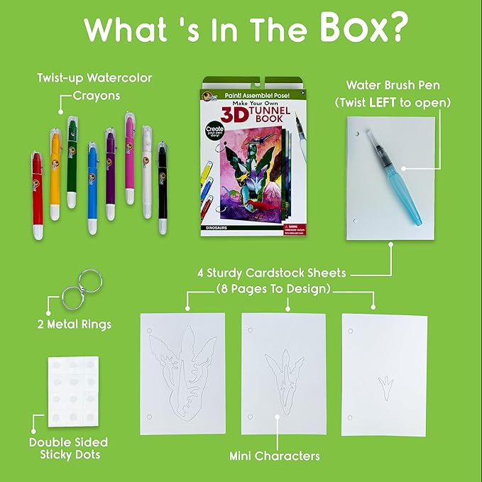 EyeConnect Crafts DIY Medium 3D Tunnel Book - Dinosaurs | Creative Pop-in STEAM Craft Set for Kids & Teens | Build Paint & Customize with Mini Characters | Fun Pop-Up Art Activity Kit