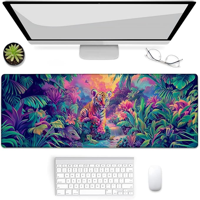 Jungle Majesty Tiger Gaming Mouse Pad, Mouse Pad, Desk Mat, Non-Slip Rubber Base MousePads for Computers Laptop Office School Home Accessories Decor Gifts 31.5" x 11.8"
