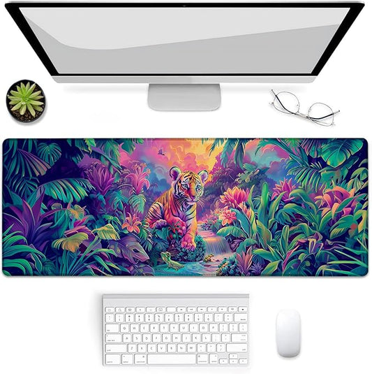 Jungle Majesty Tiger Gaming Mouse Pad, Mouse Pad, Desk Mat, Non-Slip Rubber Base MousePads for Computers Laptop Office School Home Accessories Decor Gifts 31.5" x 11.8"