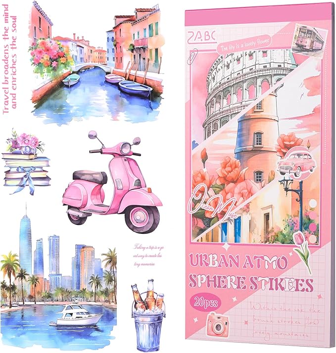 Journaling Sticker Book, 20 Sheets Scrapbook Stickers, Junk Journal Supplies, Pre-Cut Aesthetic PET Materials, Watercolor Scrapbooking for Adults, Decorative Ephemera Bullet Planner Arts Craft