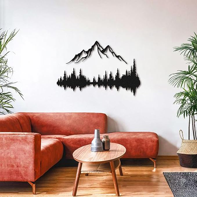Metal Wall Art | Mountain & Forest Wall Sculptures | Rustic & Modern Wall Decor for Living Room, Home, Bedroom, Office, Kitchen & Outdoor (Black, 29.1'' x 19.42'' IN)