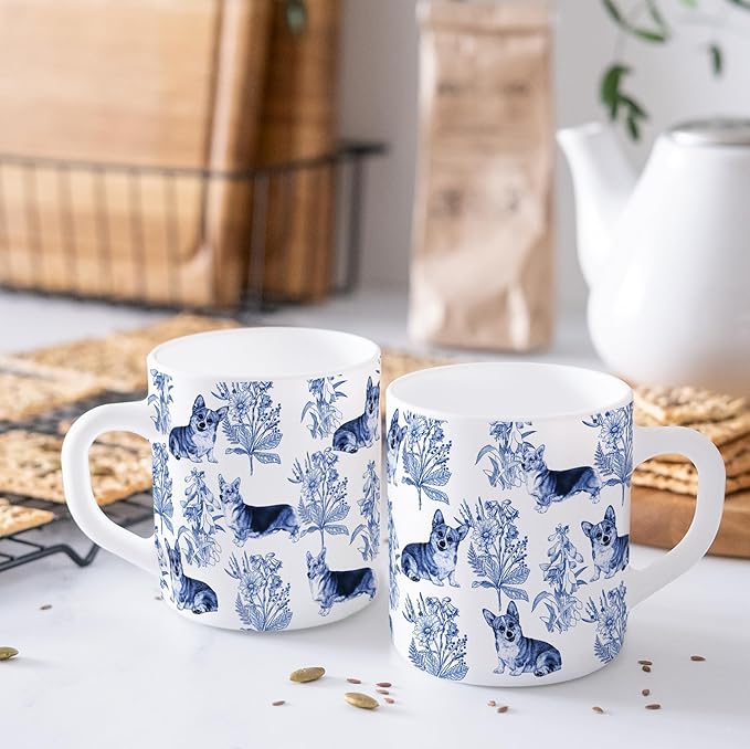 Corgi Blue French Toile Coffee Mug, Corgis Lover Gifts for Women, Blue Toile Coffee Cup for Corgi Mom, Dog Lovers Tea Coffee Mug Birthday Gifts for Dog Owners, 15 oz