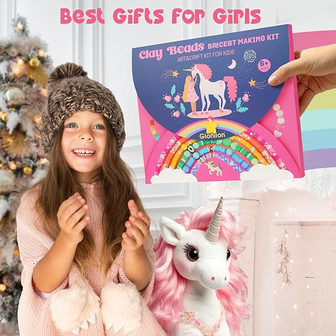 Gionlion Christmas Gifts for Girls, Bracelet Making Kit Crafts for Jewelry Making Supplies Kit with 198Pcs Letter Beads, Unicorn/Mermaid DIY Birthday Christmas Toys Gifts for Kids