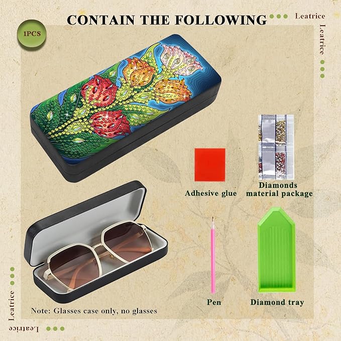 Leatrice Flower Diamond Art Kits for Adults Small Diamond Painting Kit Eyeglasses Cases Gem Art Paint by Diamonds Dot 5d Diamond Art DIY for Beginner Women Tulip
