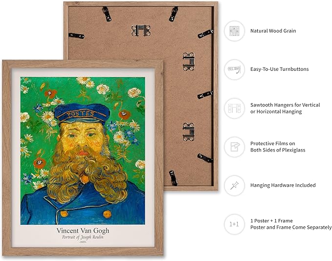 Monem Art Vintage Van Gogh Poster - Retro Portrait of the Joseph Roulin Print - Impressionism Art - Postman Art - Fine Art - Classic Painting Art - Living Room Wall Decor - 8x10 Beige Framed