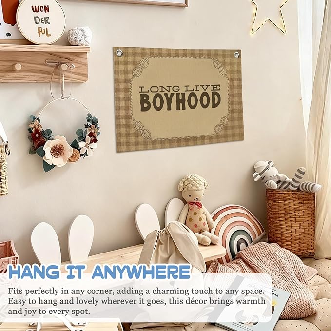Vintage Long Live Boyhood Banner Boy Room Decor, Retro Banner Nursery Playroom Wall Decor for Bedroom Living Room Dorm,Toddler Decorations,Kids Room Decor for Boys 30X20 Inch