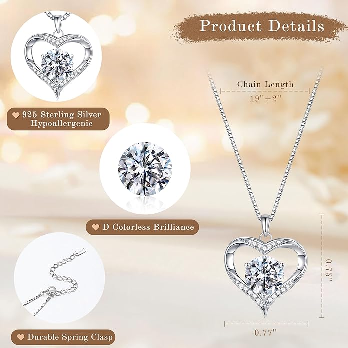 MOOSEA Christmas Gifts for Women Wife, 1-3ct D Color VVS1 925 Sterling Silver Anniversary Birthday Gifts for Women Wife Girlfriend Jewelry Moissanite Necklace