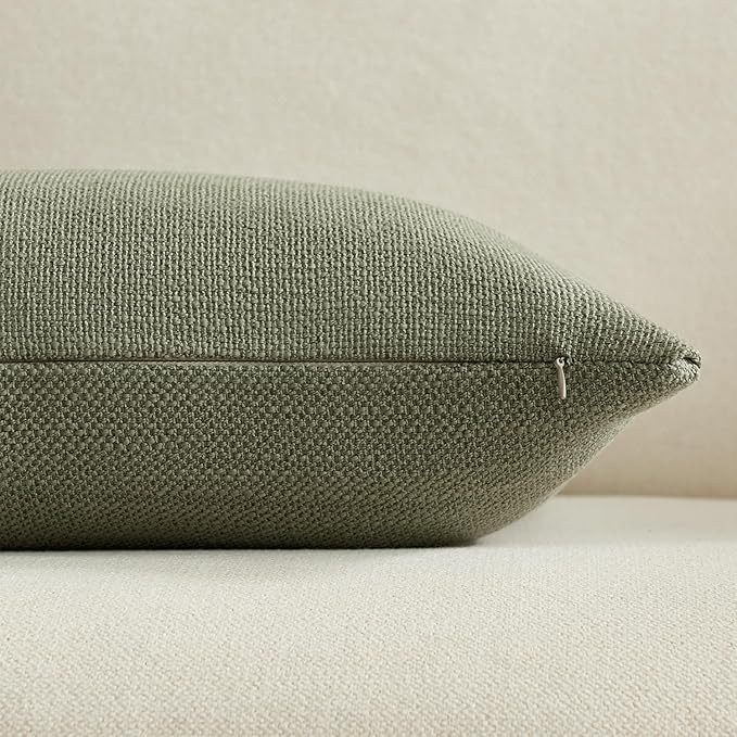 Meekio Set of 2 Linen Look Dark Sage Pillow Covers 22x22, Decorative Throw Pillow Covers for Couch, Sofa, Bed & Living Room Decor