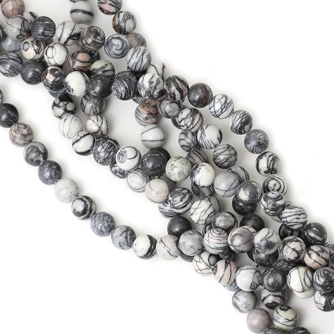 35PCS 10mm Natural Black Network Zebra Stone Round Loose Beads for Jewelry Making DIY Bracelet Necklace Materials 1 Strand 15"