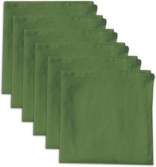 100% Pure Linen Dinner Cloth Napkins 15 x 15 Inch Green - Set of 6 Pack European Flax Natural Fabric Washable for Home and Kitchen