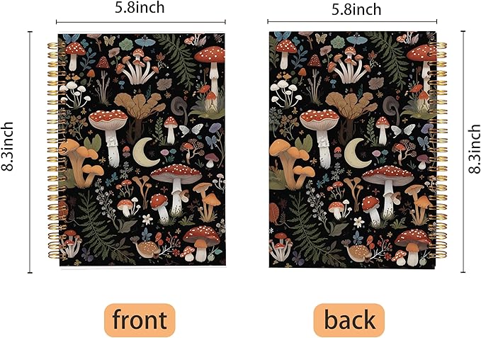 Mushroom Notebook Journal, Mushroom Gifts for Women Mushroom Lovers, Dark Cottagecore Botanical Mushroom Notebooks for Women, Mushroom Office Supplies, Spiral Notebook 5.5x8.3inch