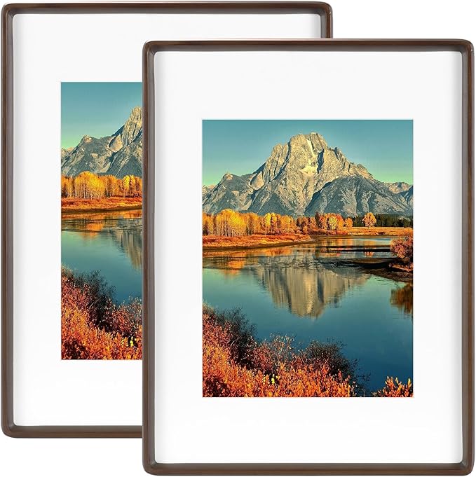 HELPLEX 12x16 Premium Picture Frame Set of 2 - Solid Walnut Wood, UV-Blocking Plexiglass, Convertible 8.5x11 Matted or 12x16 Open Display - Wall Art Gallery & Luxury Home Decor