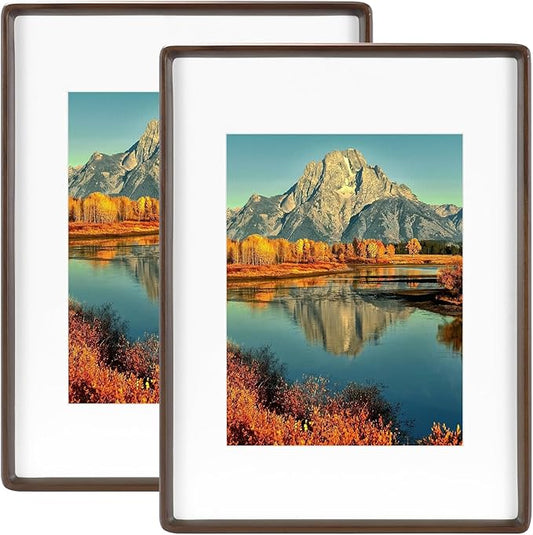 HELPLEX 12x16 Premium Picture Frame Set of 2 - Solid Walnut Wood, UV-Blocking Plexiglass, Convertible 8.5x11 Matted or 12x16 Open Display - Wall Art Gallery & Luxury Home Decor