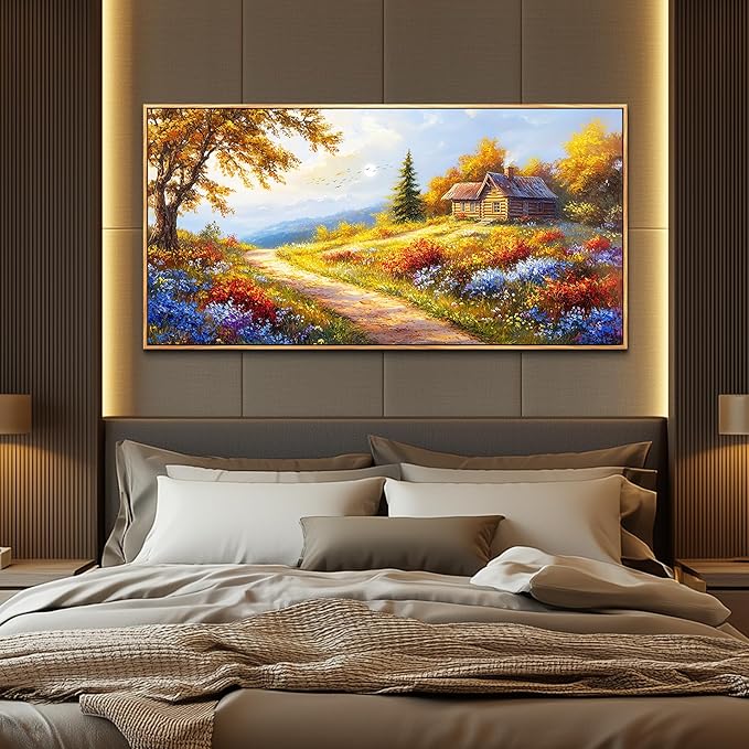 KELIYUAN Large Wall Art For Living Room Framed Canvas Wall Decor For Farmhouse Office Wall Pictures For Bedroom Landscape Painting Prints Dining Room Kitchen Modern Home Decor Wood Framed 24"X48"