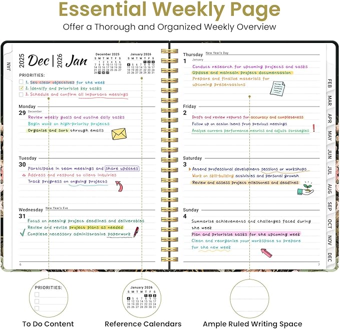 2026 Planner, Weekly and Monthly Planner for Women, January 2026 to December 2026, Pretty Hardcover 2026 Calendar Planner Book with Tabs, Inner Pocket, Spiral Bound, Perfect Office Home School Supplies - 6.3" x 8.5", Wildwood Fox