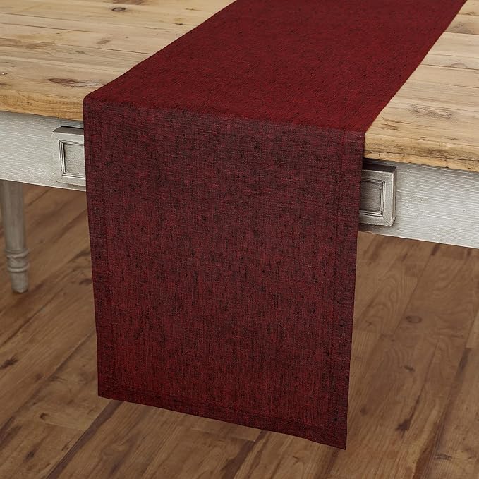 Solino Home Linen Table Runner 144 Inches Long - Athena, 100% Pure Linen Red Garnet Dining Table Runner 14 x 144 Inch for Valentines