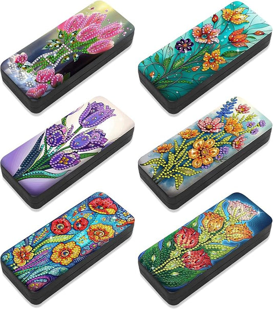 Leatrice 6pcs 5d Diamond Art Kits for Adults Small Diamond Painting Kit Eyeglass Case Hard Shell Gem Art Paint by Diamonds Dots DIY for Beginner Women