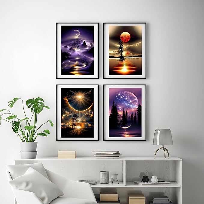12 Pack Diamond Art Kits for Adults, Moon Landscape 5D Diamond Painting for Adult Beginners,DIY Full Drill Round Gem Painting Dot Art Sets,Home Wall Decor 9.8x13.8 Inch