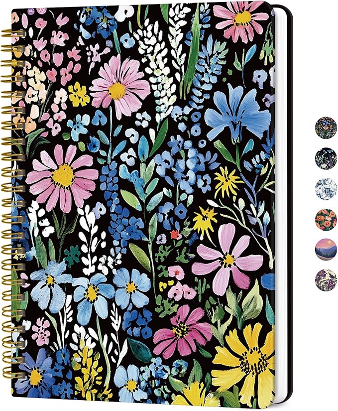 Lined Spiral Journal for Women, A5 Hardcover Cute Notebook for Work & Note Taking, Aesthetic Pretty Journal for Writing, 140 Pages, 6"x8", Painted Garden