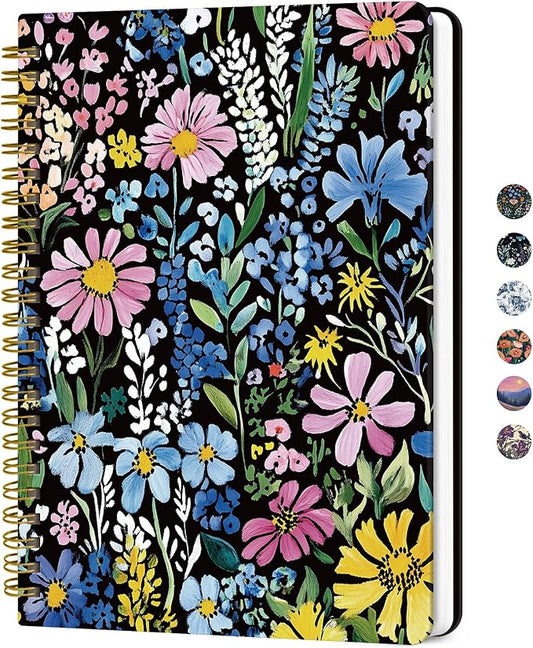 Lined Spiral Journal for Women, A5 Hardcover Cute Notebook for Work & Note Taking, Aesthetic Pretty Journal for Writing, 140 Pages, 6"x8", Painted Garden