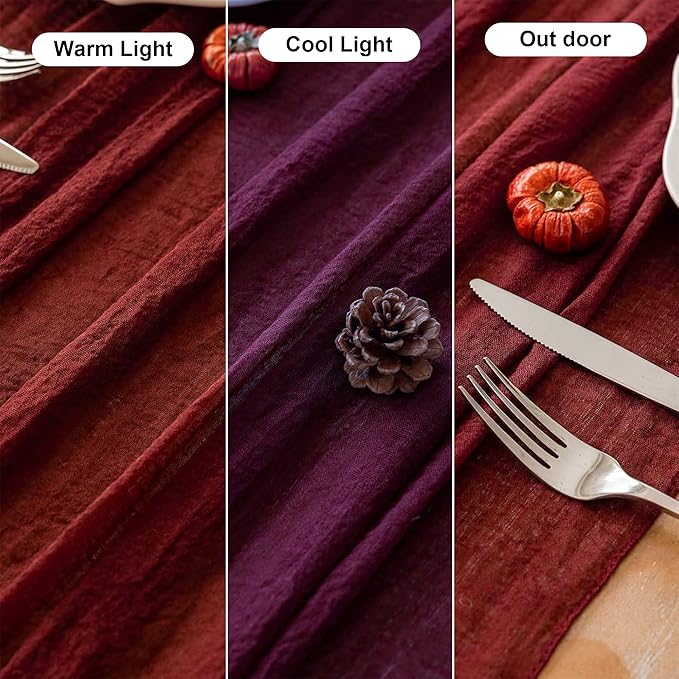 Keketoarrange Burgundy Table Runner Valentines Decor Red Cheesecloth Gauze 120 Inch 10 FT Rustic Boho Cheese Cloth Runner for Wedding Baby Bridal Shower Party Long Sheer Spring Home Decorations