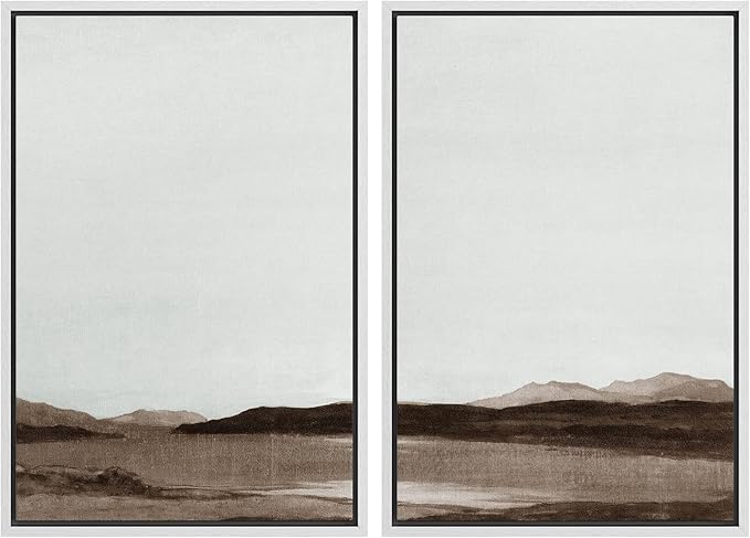 SIGNWIN Framed Canvas Print Wall Art Set Brown Minimalist Desert Mountains Nature Wilderness Illustrations Fine Art Farmhouse/Country Minimal for Living Room, Bedroom, Office - 16"x24"x2 White
