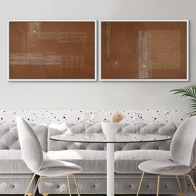SIGNWIN Framed Canvas Print Wall Art Set Mid-Century Black Polygon Landscape Abstract Shapes Digital Art Modern Art Decorative Minimalism Vintage for Living Room, Bedroom, Office - 24"x36"x2 White