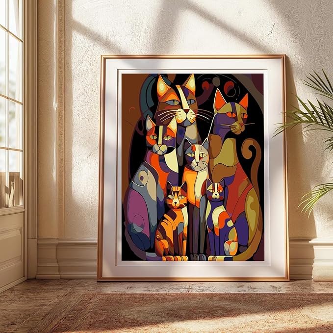Paint by Numbers Kit for Adults Beginners,Abstract Six Black Cats Frameless Beginner DIY Acrylic Watercolor Oil Painting,Animal Digital Painting for Home Wall Decoration and Gifts (16x20 inches)
