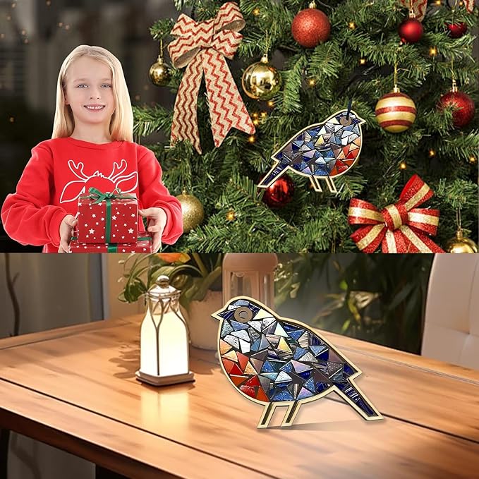 TATREBCRE DIY Mosaic Kit for Adults & Kids – Feather, Bird, Cat & Heart Designs – Christmas Gift Arts and Crafts Kit with Grout & Tools – Easy Mosaic Craft for Beginners (Colorful Bird)