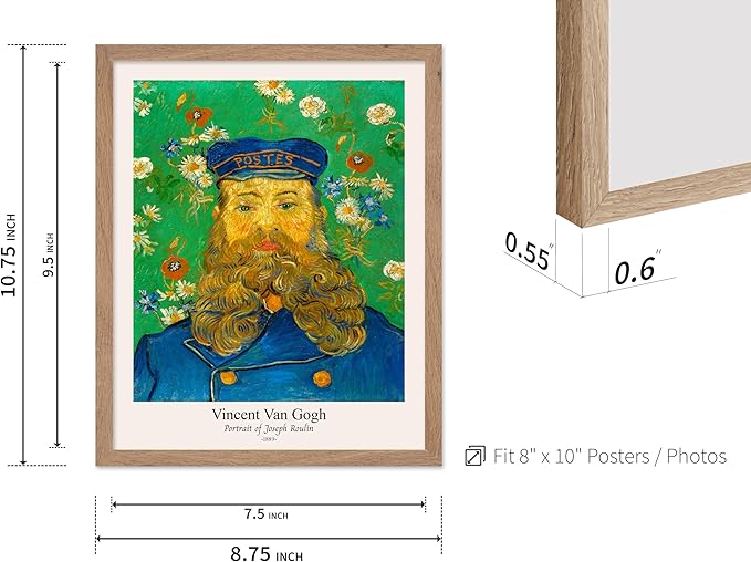 Monem Art Vintage Van Gogh Poster - Retro Portrait of the Joseph Roulin Print - Impressionism Art - Postman Art - Fine Art - Classic Painting Art - Living Room Wall Decor - 8x10 Beige Framed