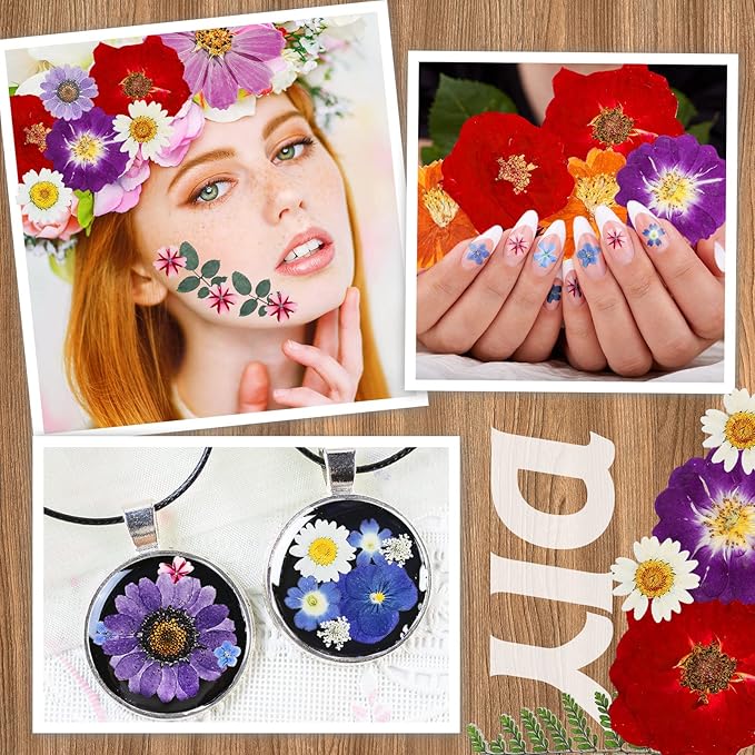Nuanchu Dried Flower for Resin Crafts Pressed Flowers Bulk, Real Dried Wildflowers Leave Natural with Tweezer for Resin Mold Scrapbooking Nail Soap Candle Card Making DIY Christmas Crafts Supplies