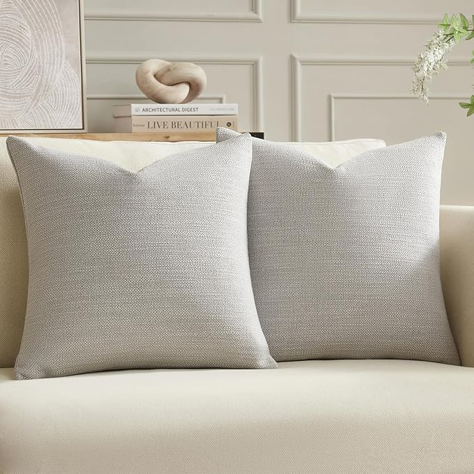Meekio Set of 2 Linen Look Light Gray Pillow Covers 20x20, Decorative Throw Pillow Covers for Couch, Sofa, Bed & Living Room Decor