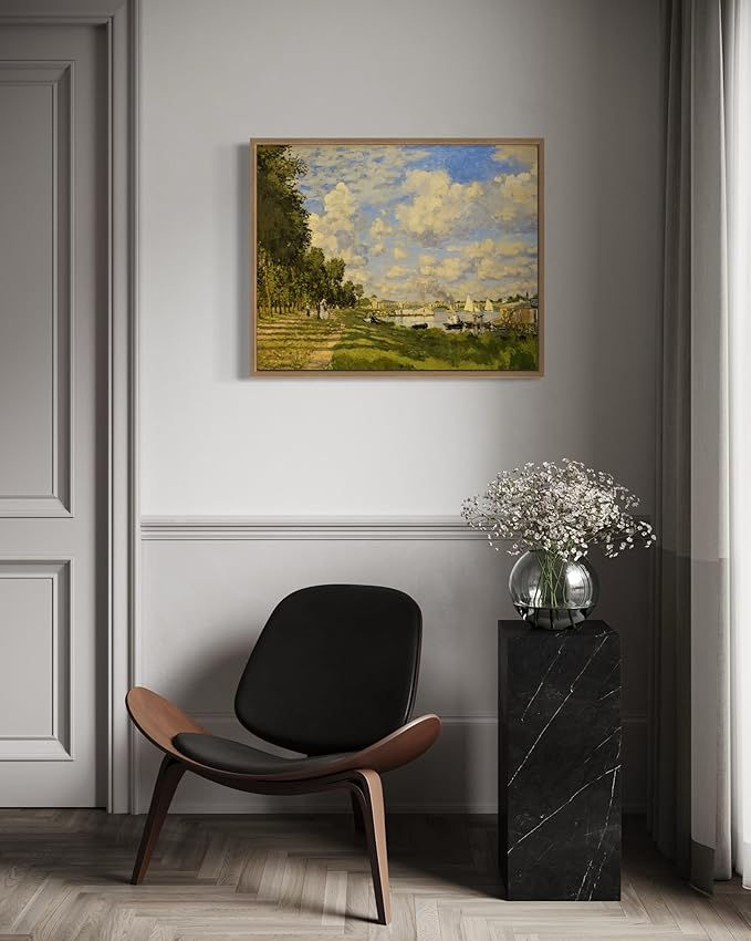 The Basin at Argenteuil Claude Monet Wall Art Print Poster, Impressionist Painting Wall Art Wall Decor, for Bedroom and Living room Bathroom Decor 115 (The Basin at Argenteuil, 8 x 10 inches, Wood Frame)