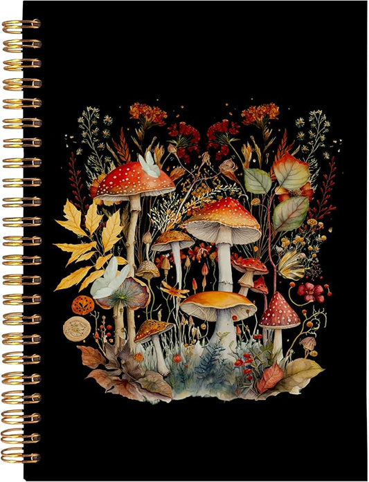 BearCake Dark Cottagecore Mushroom Notebook Journal, Mushroom Gifts for Mushroom Lovers, Witchy Notebook Journal, Witchy Gifts for Women, Mushroom Office Supplies, Hardcover Spiral Notebook 5.5x8.3