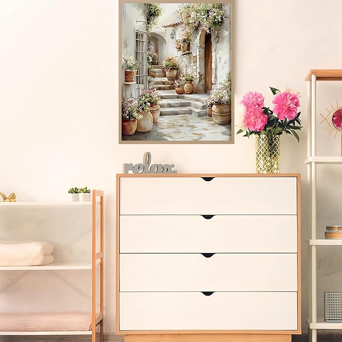 Painting by Numbers for Adults,Alleyway with Flower Adult Paint by Number Kits on Canvas,DIY Color by Numbers for Adults Beginners,Oil Paint by Color Easy Acrylic Painting Home Wall Decor 15.7X19.7