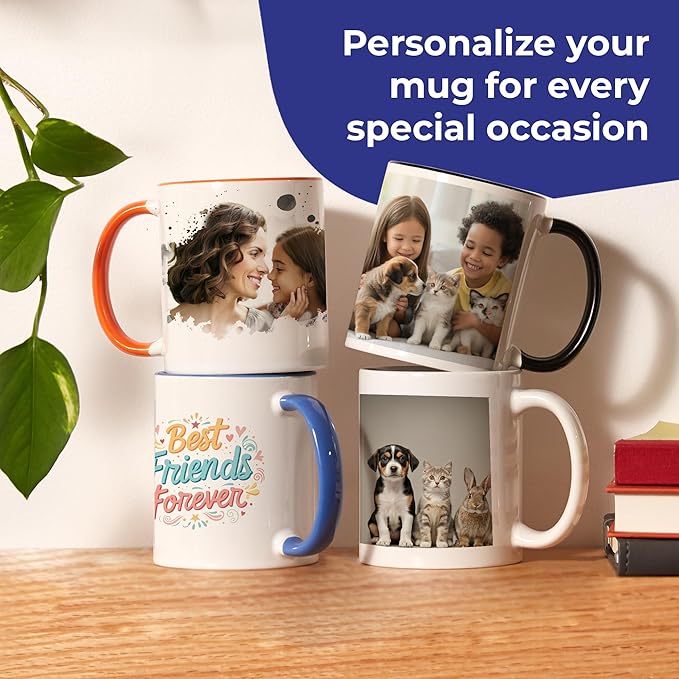 Personalized Mug, Custom Ceramic Mug with Photo and Text, 11oz, Pack of 1, Glossy Coffee Cup, Perfect for Christmas, Secret Santa or as Holiday Gift for Family or Friends, White/Blue
