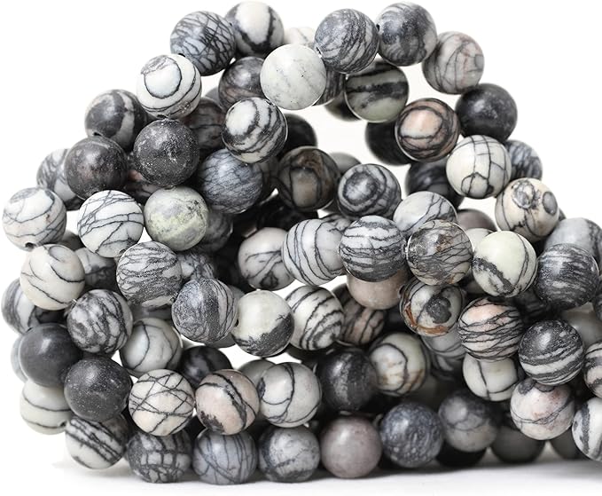 35PCS 10mm Natural Black Network Zebra Stone Round Loose Beads for Jewelry Making DIY Bracelet Necklace Materials 1 Strand 15"