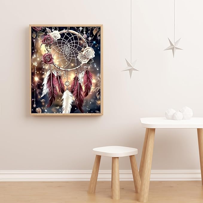 Dream Catcher 5D DIY Diamond Painting Kits for Adults, Diamond Art Kits for Beginners, Full Drill Dot Painting Gem Art Kits for Home Wall Decor11.8 x15.7 Inch