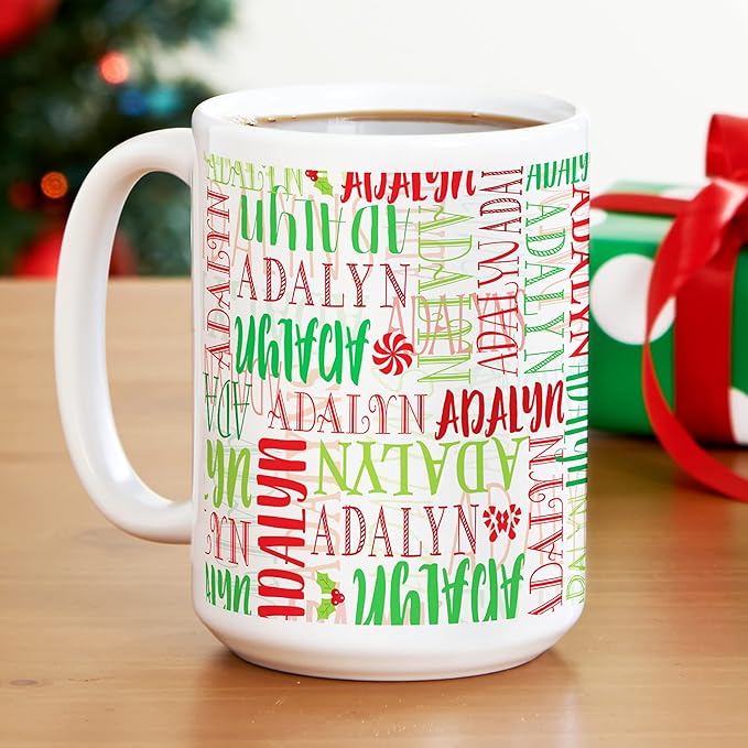 Let's Make Memories Personalized You Name It Holiday Mug - Stocking Stuffer for Christmas - Christmas Drinkware - Coffee Mug - Customized Holiday Name Art