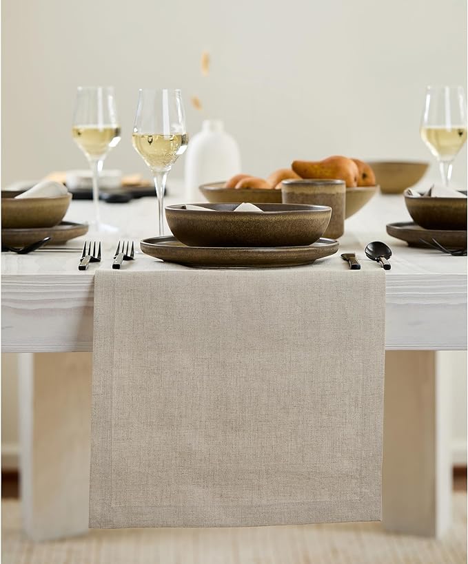 Solino Home Linen Natural Table Runner 90 Inches Long - 100% Pure Linen 14 x 90 Inch Table Runner for Dining, Spring, Easter - Fete