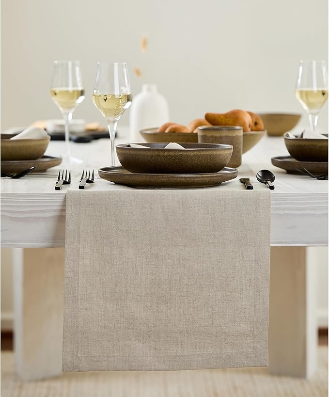 Solino Home Linen Natural Table Runner 120 Inches Long - 100% Pure Linen Dining Table Runner 14 x 120 Inch for Spring, Easter - Fete