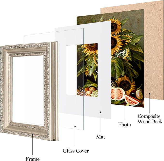 eletecpro 4x6 Picture Frames Set of 4, Ornate Vintage Photo Frames with Glass, Display 3.5x5 Photo with Mat or 4x6 without Mat for Tabletop or Wall Decor, Silver Beige