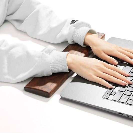Wooden Keyboard Palm Rest - Walnut Wrist Guard, Mouse Pad Wrist Rest (Black Walnut, 14.2in)